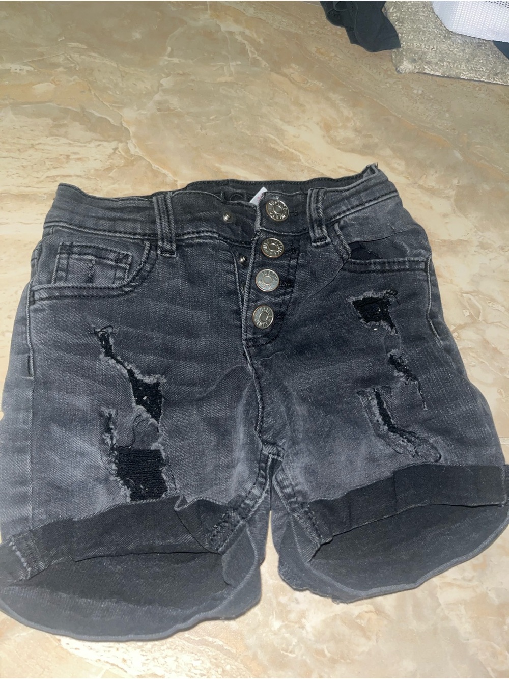 Justice Black Distressed Button-Front Denim Shorts
